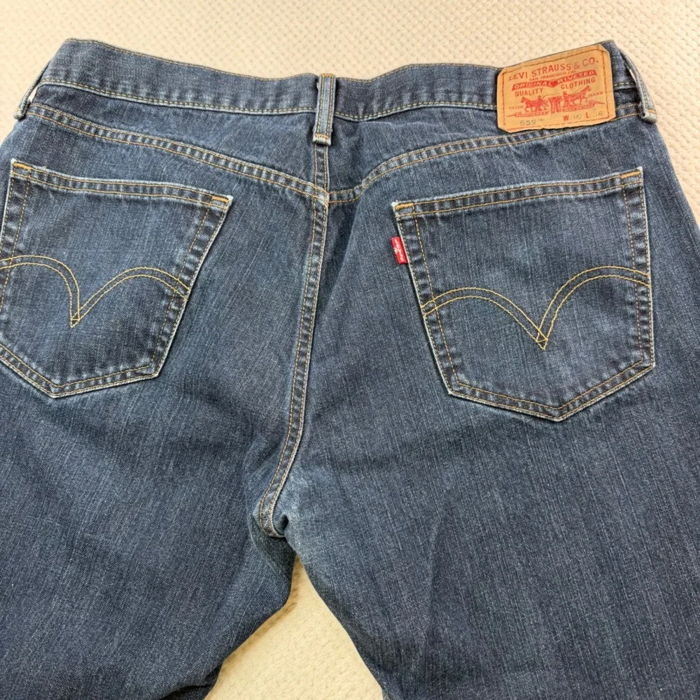 Levis 559 Relaxed Straight Jeans Mens 36x34 Dark Wash Denim Blue 100% Cotton